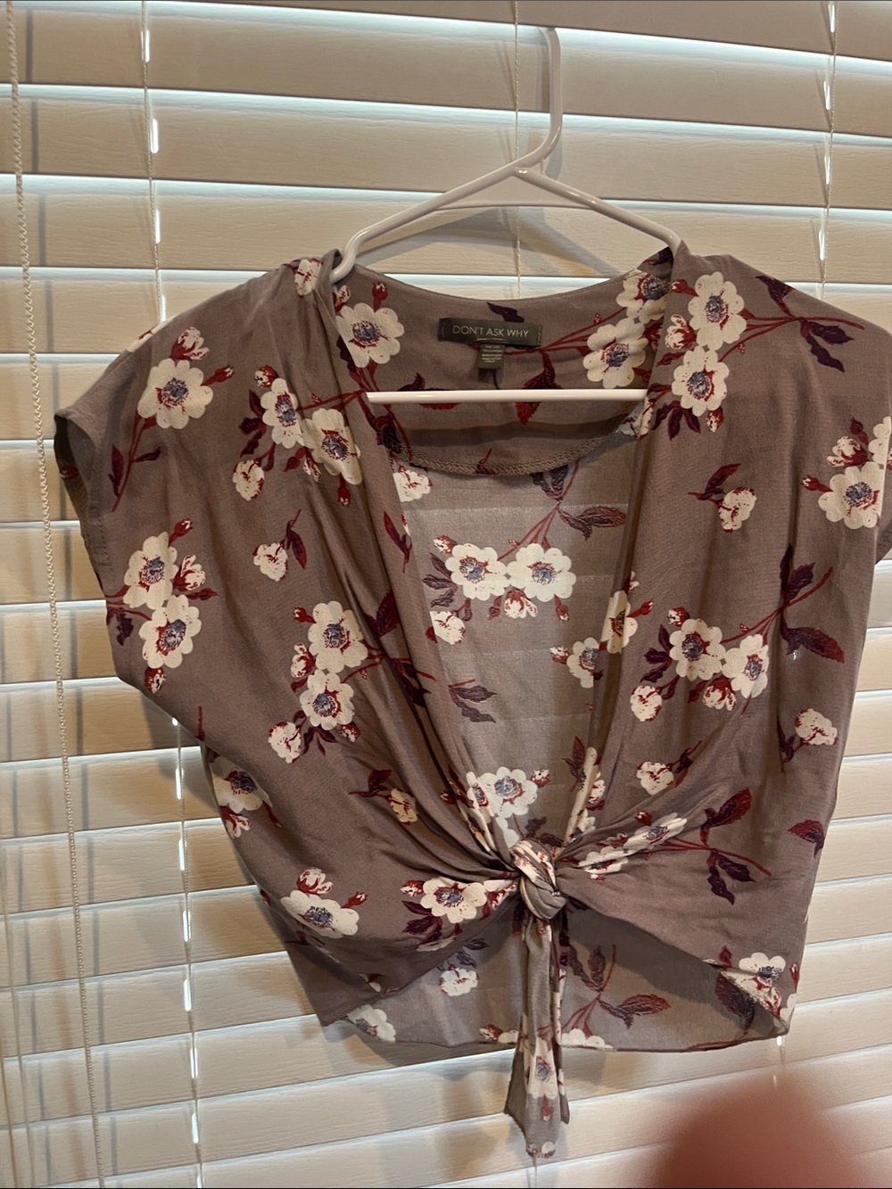 Taupe Floral Tie-Front Women’s Top
